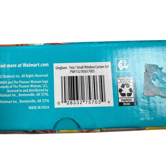 The Pioneer Woman Gingham Small Window Curtain Set 3-Piece Set Teal Lot of 2 - Picture 7 of 7